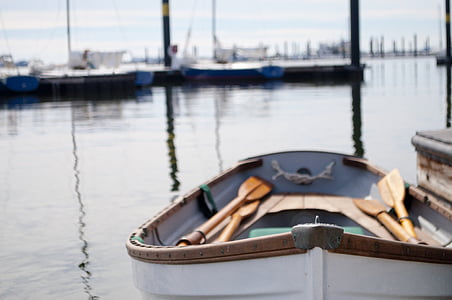 rowboat, paddles, boat, water, sea, row, nature