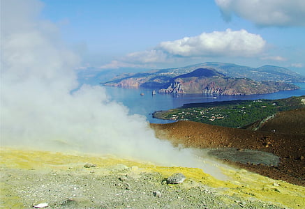 erupción, naturaleza, volcánica, caliente, geotérmica, termal, paisaje