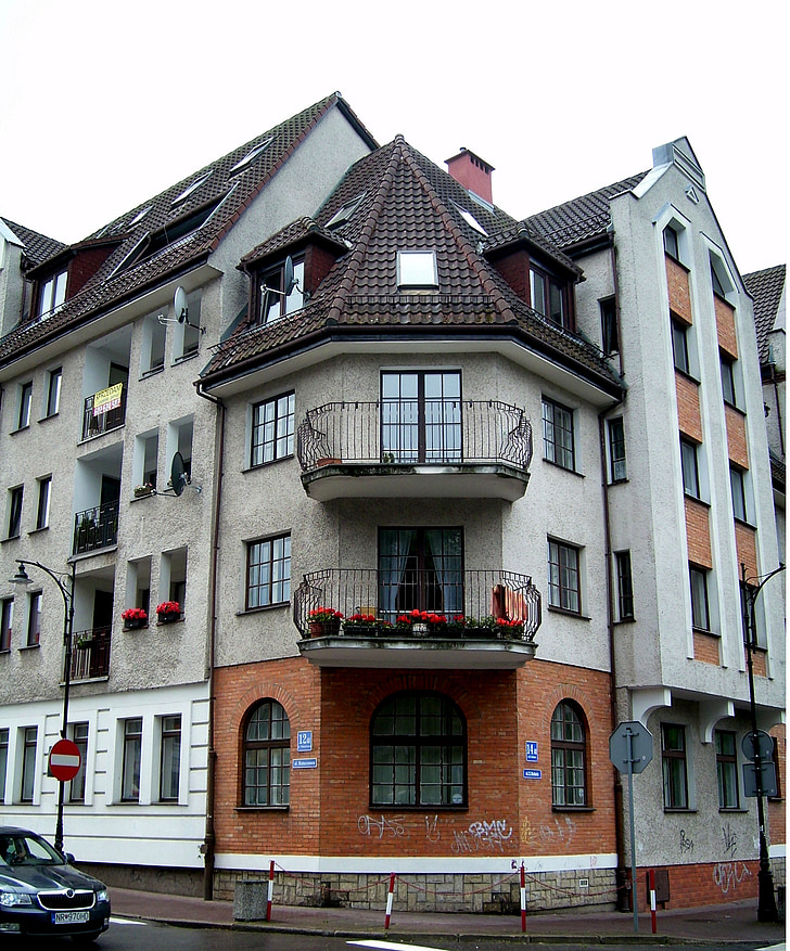 Kolobrzeg, Polsko, Architektura, fasáda, budova, Düsseldorf centrum, staré město