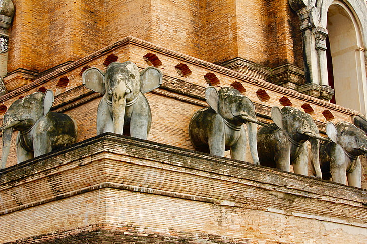 Elefant, Steinfigur, Tempel, Asien, Thailand, Stein, ruesseltier