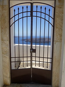 Santorini, raspen, deur, Oceaan, ijzer, oude, huis