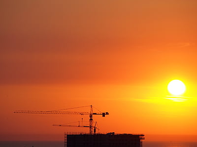 crane, site, sunset, warnemünde, construction Industry, crane - Construction Machinery, building - Activity