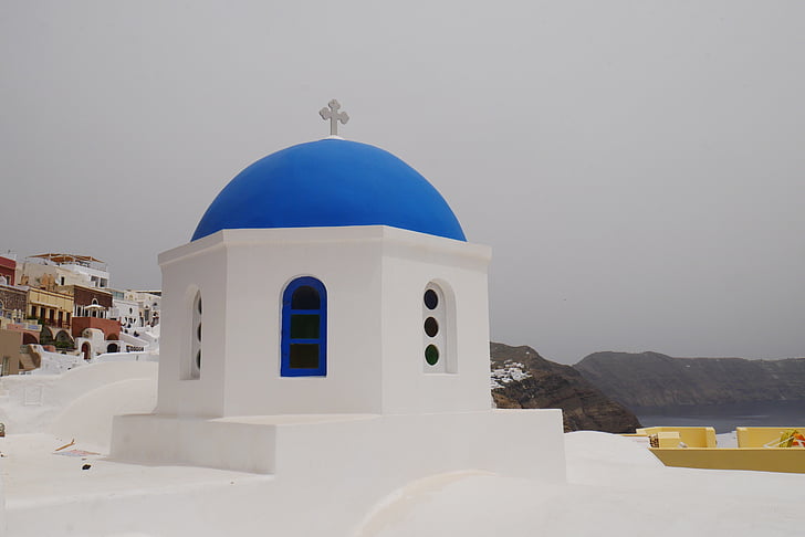 kostel, náboženství, víra, ortodoxní, Santorin, řecký ostrov, kopule