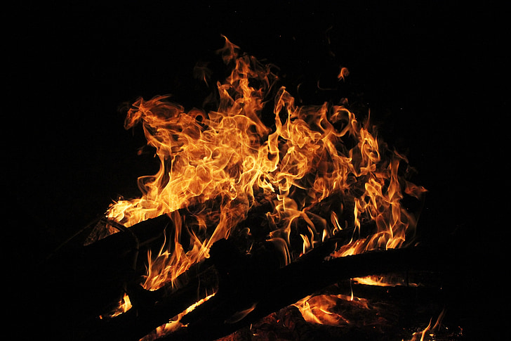 flame, sparks, the bonfire, night, wood