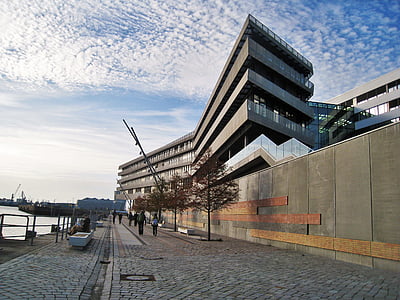 Hamburg, HafenCity Universiteit, op de norderelbe, HCU-gebouw complex, moderne, gebouw, gevel
