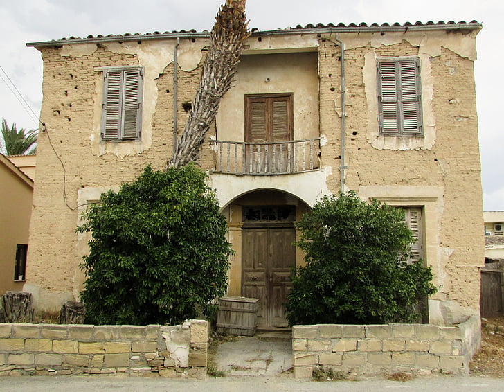 Xipre, athienou, poble, tradicional, casa, vell, danyat