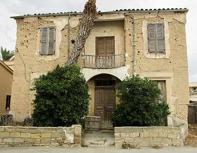 Kypros, ATHIENOU, landsbyen, tradisjonelle, huset, gamle, skadet