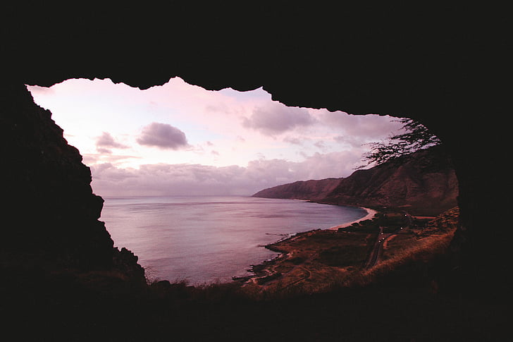 동굴, 새벽, 황혼, 산, 자연, 야외에서, 아름 다운