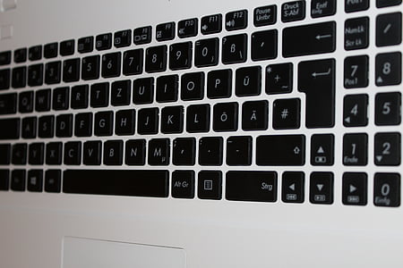 клавиатура, лаптоп, писма, ключове, datailaufnahme, Компютърна клавиатура, бележник