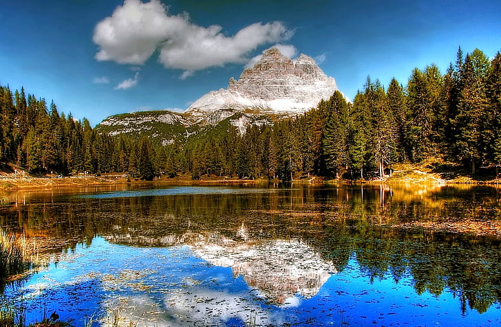 tre zinnen, Dolomitterne, bjerge, søen, Trentino, blå, naturlige vidundere