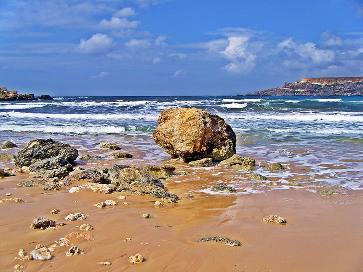 paplūdimys, fono, vandenyno, smėlio, akmenukai, akmenų, atostogų