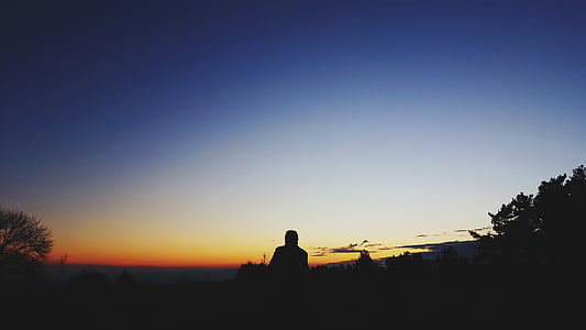 people, man, silhouette, alone, sunset, sad, blue