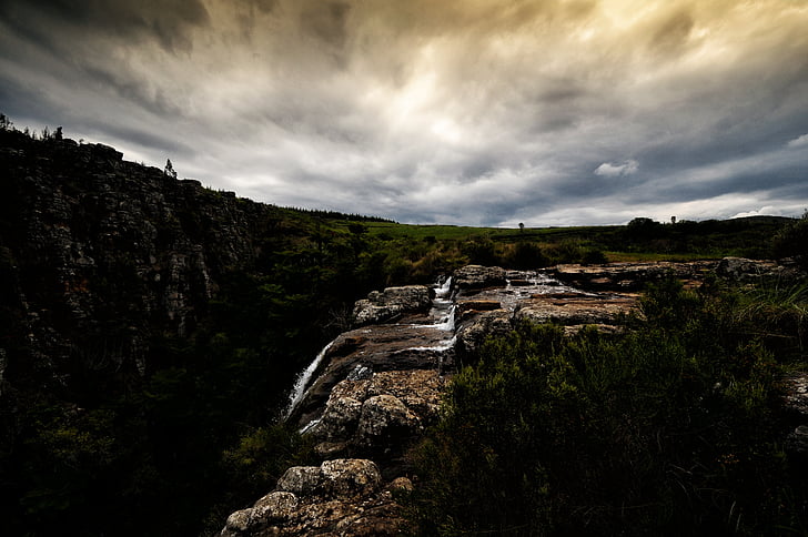south africa, cascade, storm, sky, clouds, light and shade, light