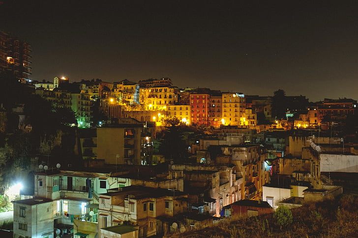 city, lights, illuminated, urban, night, cityscape, slums