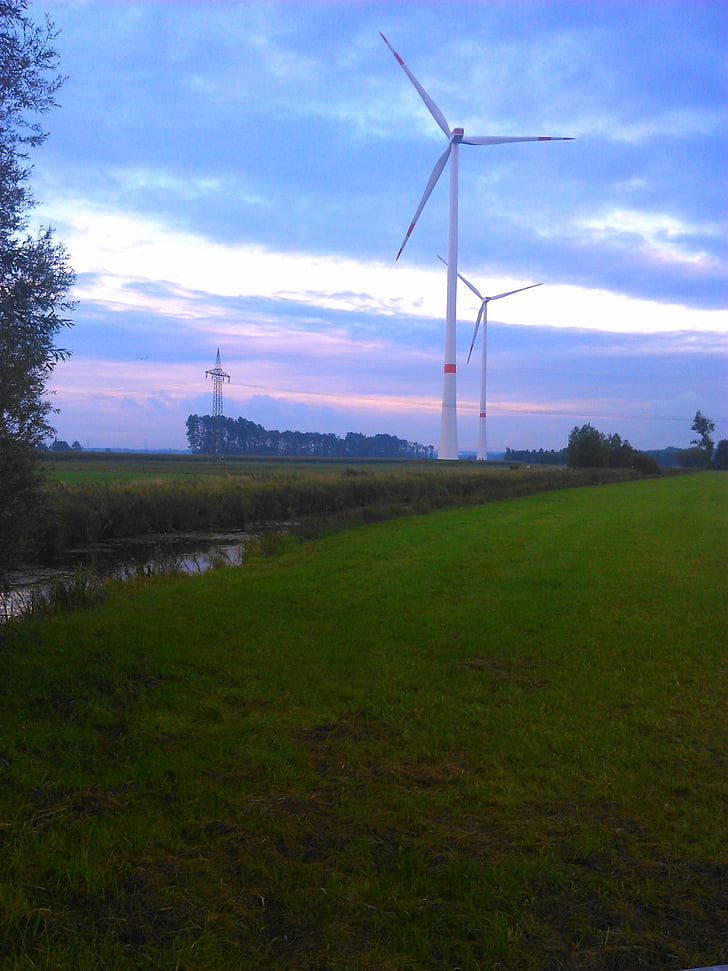 Pinwheel, windräder, debesis, vēja enerģija, zila, vēja enerģija