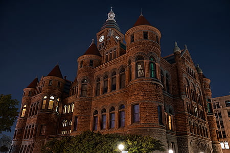 Architektura, historické, noční, vláda, městský, město, Dallas county courthouse