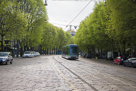 Milan, tramvaj, ulica, dreves, mesto, Italija, stavbe