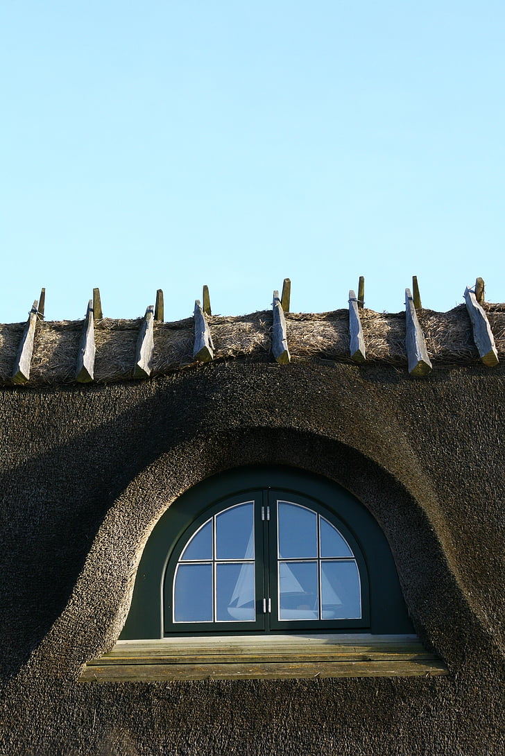 chatrč so slamenou strechou, statok, malé okno, dom, tradičné, Staroveké