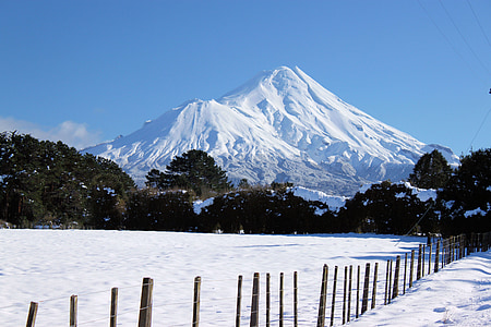 Monte taranaki, montanha, montanha de neve, neve, Inverno, Taranaki, cênica
