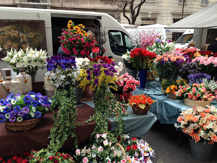 květ, obchod, Itálie, květiny, rostliny, mimo, barvy