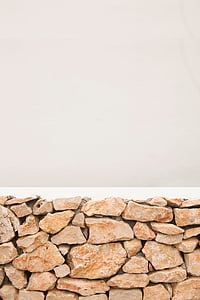 marrón, piedra, pared, decoración, pila, rocas, pila de