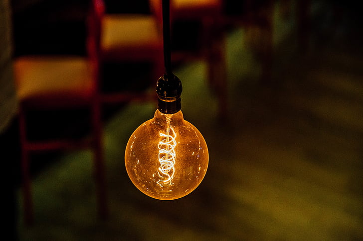 vintage, yellow, light, bulb, hanging, ceiling, lamp