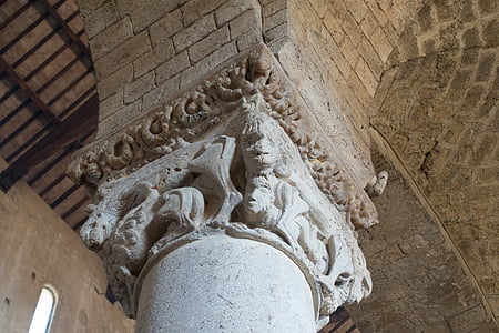 capital, pillar, abbey, monastery, church, romanesque, tuscany