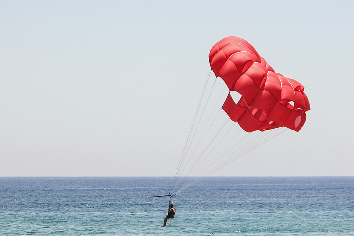 parachute, red, sky, extreme, adventure, sport, activity