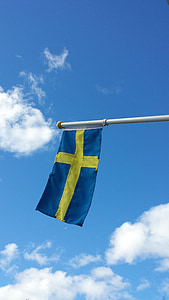 Sverige, flagg, himmel, skyen, svenske flagg