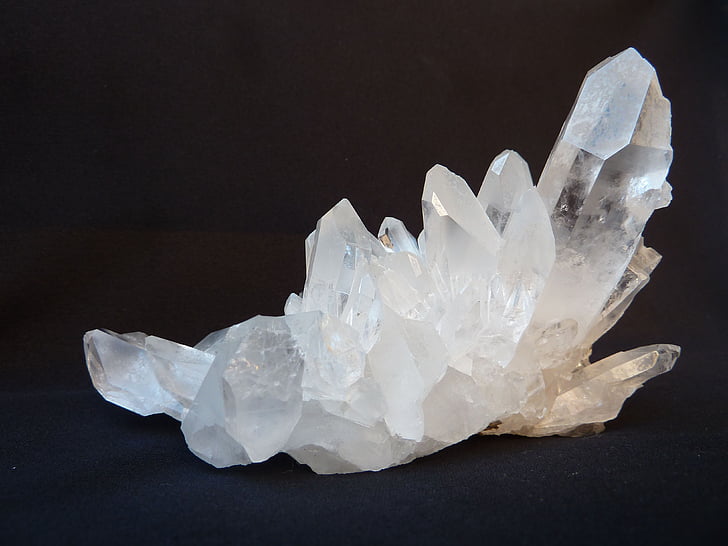 rock crystal, clear to white, gem top, chunks of precious stones, glassy, transparent, translucent