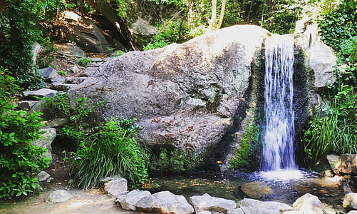 summer, waterfall, nature, water, forest, rock - object, river