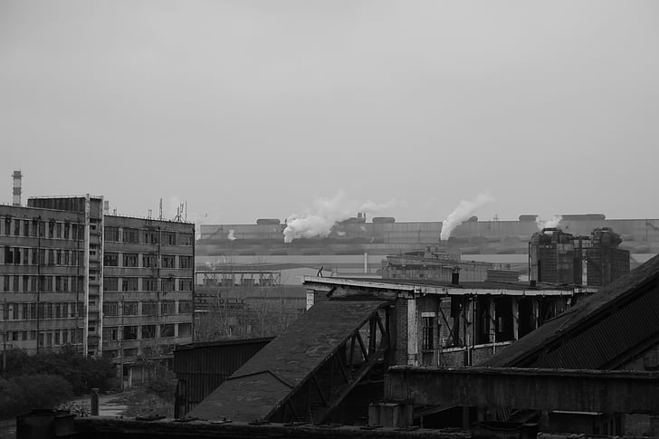 ruínas, fábrica, edifício
