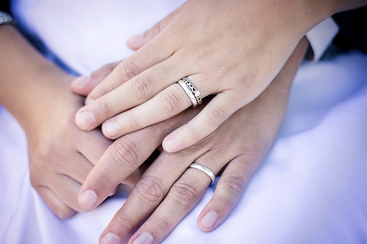 prstenje, ruke, vjenčanje, brak, angažman, par, čovjek