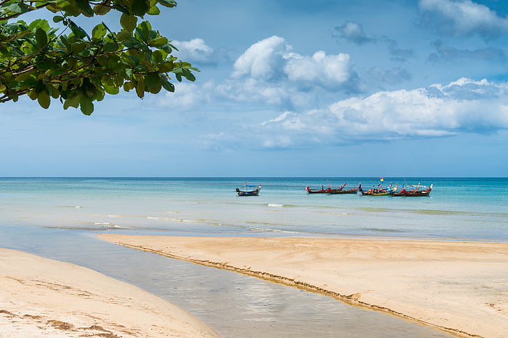 beach, boats, tropical, thailand, phuket, sea, water