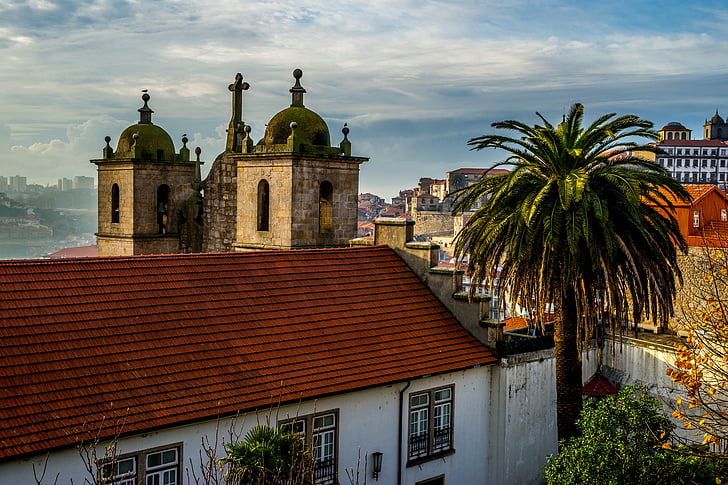 Porto, Portugal, huizen, Palm, het platform, Landmark, gebouw