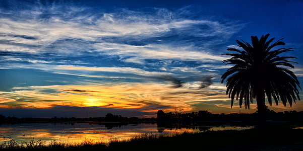 landscape, sunset, laguna, natural landscape, silhouette, palm tree, scenics