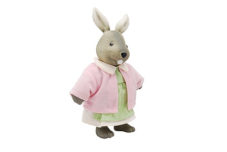 šedá, růžová, šaty, plyš, hračka, králík, zvíře