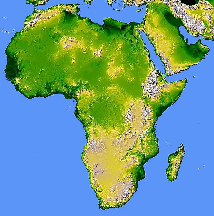 Afrika, karta, lättnad, mark, kontinenten, geografi, SRTM