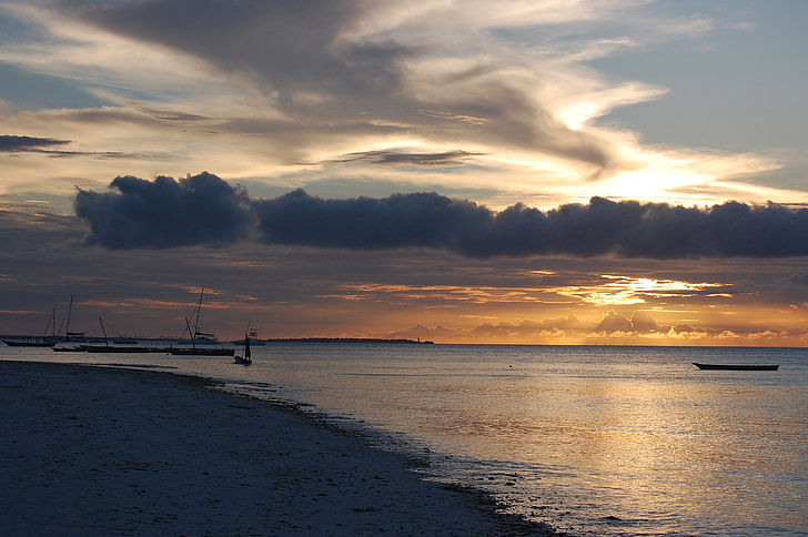 Sunset, Zanzibar, Ocean, Sea, Beach, Meremaal, vee