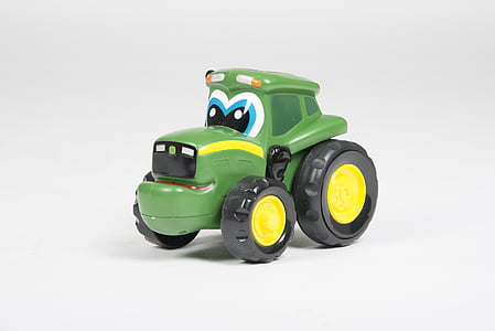 leksak, grön, barn, spela, traktor, bonde, jordbruk