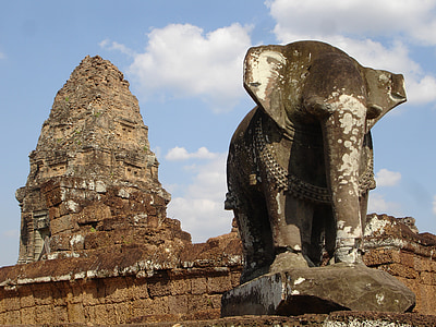 Cambodja, Angkor, oude, ruïne, olifant, kunstwerk, staat van verval