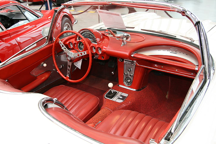 oldtimer, leather seat, automotive, classic, nostalgia, automobile museum, steering wheel