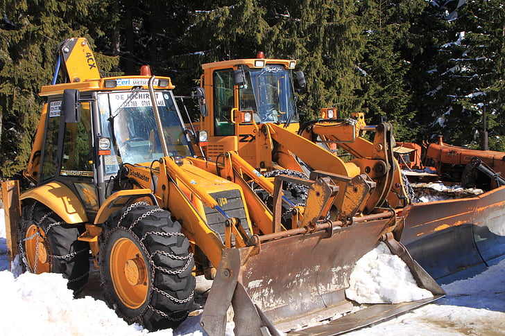 backhoe, dingin, penggali, snowplow, Loader, salju, traktor