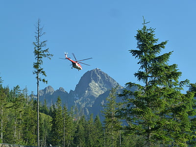helikopter, mentési, menet közben, sürgősségi, piros, repülőgép, légi közlekedés