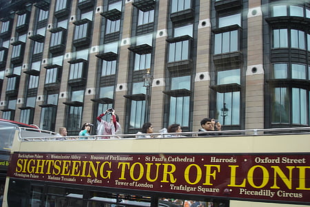 туристи, снимка, забележителности, Двойна decker, Лондон, хора, Редакционна