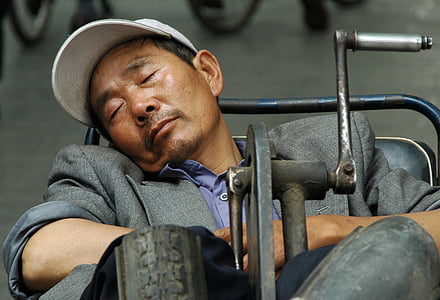 muž, spánek, Čína, kolo, ulice, osoba
