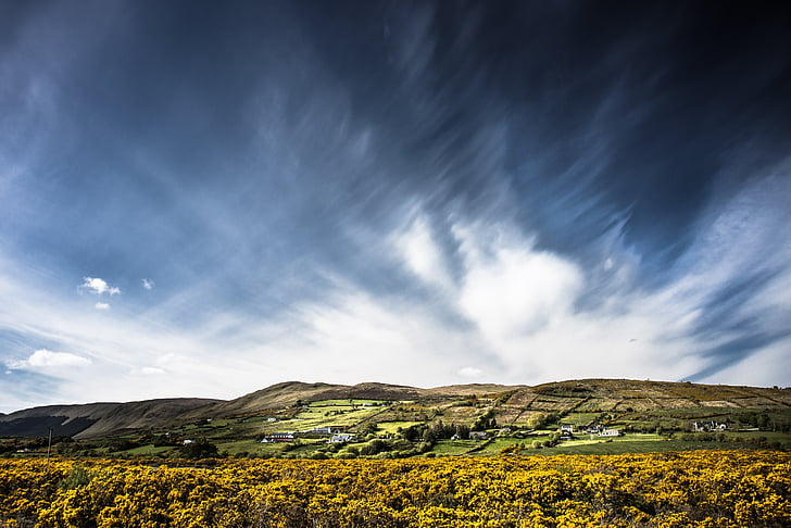 Tourmakeady, Irlanda, paesaggio, scopa, cielo, nuvole, nuvolosità