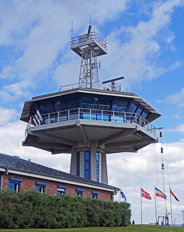 turn de control, intrare port, Lübeck-travemünde, cu feribotul, Scandinavia trafic, cargobot, radar