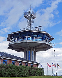 control tower, harbour entrance, lübeck-travemünde, ferry, scandinavia traffic, freighter, radar