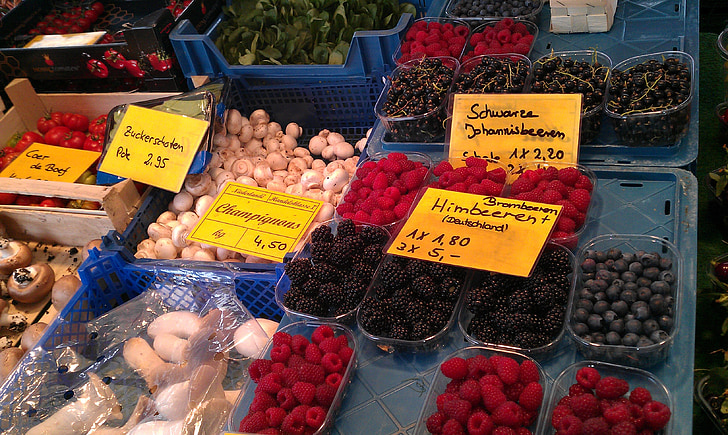 mercado, frutas, produtos hortícolas, frutas, comida, venda, saudável